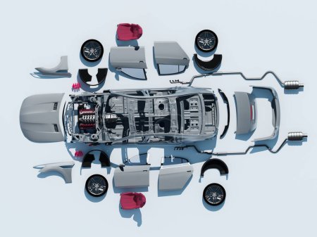 Téléchargez les photos : Détails de la voiture sur un fond blanc., rendu 3D - en image libre de droit