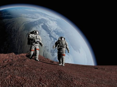 Téléchargez les photos : Groupe d'astronautes sont sur la planète, rendu 3d "éléments de cette image fournie par la NASA". - en image libre de droit