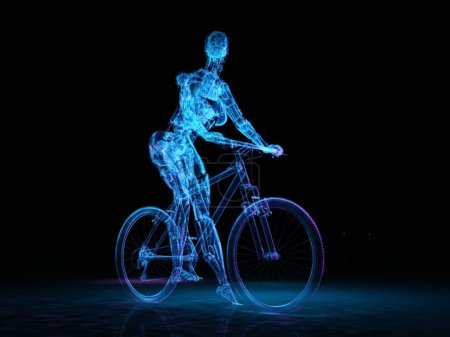 Photo for Graphic image of a Robot on a bike on a black background. ,3d render - Royalty Free Image