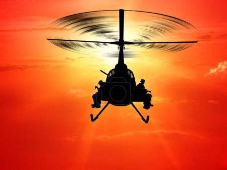 Foto de Helicóptero militar en un cielo de fondo, 3d render - Imagen libre de derechos