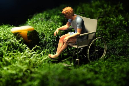 Téléchargez les photos : Un homme en fauteuil roulant sur l'herbe., rendu 3d - en image libre de droit
