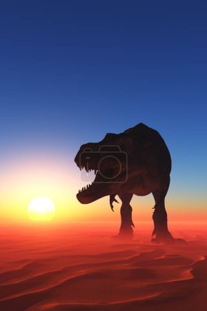 Téléchargez les photos : Dinosaure géant en arrière-plan du ciel coloré., rendu 3d - en image libre de droit