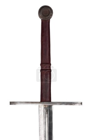 The longsword also spelled as long sword or long-sword include terms such as "bastard sword" or "hand-and-a-half sword" isolated on white background