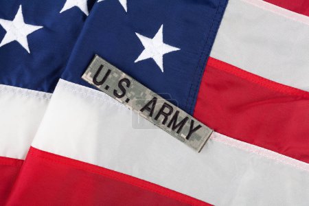 US ARMY Branch Tape on national USA flag background