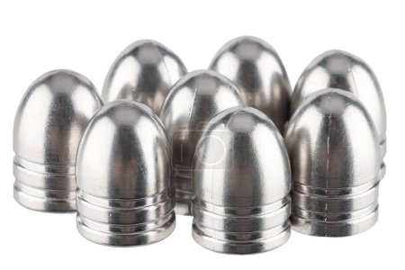 silver bullets for muzzle guns on white background.