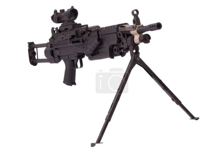 M249 "Para" light machine gun SAW - Squad Automatic Weapon, widely used in the U.S. Armed Forces. Isolated on white background.