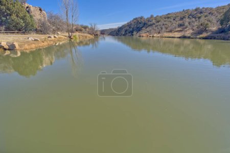 Photo for View of the Fain Lake from the Fishing Pier facing east. Located in Prescott Valley Arizona. - Royalty Free Image