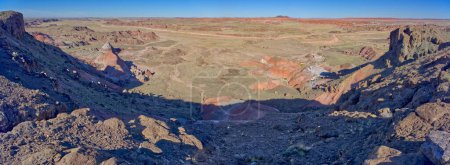 View of a valley below the overlook of Pintado Point in Petrified Forest National Park Arizona. Stickers 700625588