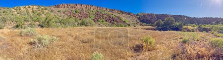 Panorama view of the dry Stillman Lake in the Upper Verde River Wildlife Area just east of Lower Sullivan Canyon in Paulden AZ.