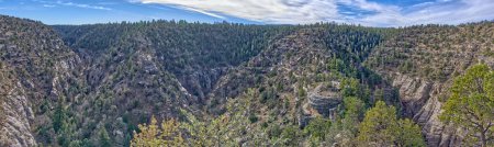 A panorama view of Walnut Canyon National Monument near Flagstaff Arizona. Location of ancient Sinagua Indian ruins.