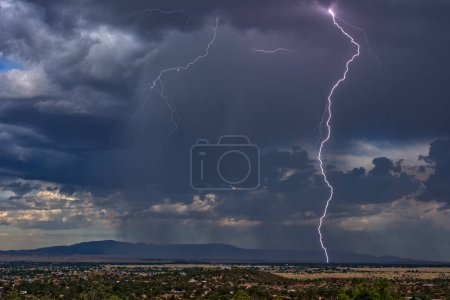 Lightning storm over Chino Valley Arizona during the 2023 Monsoon season. In the background is Mingus Mountain. This lightning strike was captured with a new Lightning Detector connected to the camera.