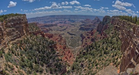 View of Unkar Creek from the south cliffs of Cape Final on the North Rim of Grand Canyon Arizona.
