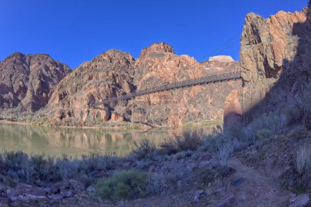 View from below the Black Bridge that spans the Colorado River along the South Kaibab Trail at Grand Canyon Arizona.