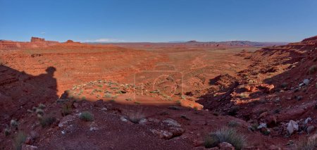 View of Valley of the Gods from the slope of the formation called Lady in the Bathtub. It is visible from the main road going thru the valley. Located northwest of Monument Valley and Mexican Hat Utah.