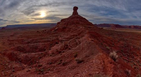 The rock formation called Rooster Butte at Valley of the Gods. It is visible from the main road going thru the valley. Located northwest of Monument Valley and Mexican Hat Utah.