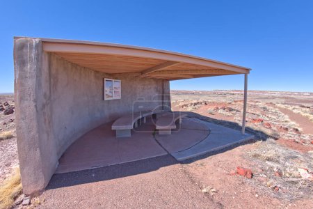 The sun shade shelter along the Long Logs Trail at Petrified Forest National Park Arizona.