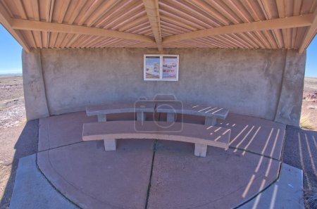 The sun shade shelter along the Long Logs Trail at Petrified Forest National Park Arizona.