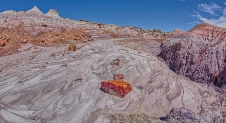 Foto de Un lavado en seco en el valle debajo del lado sur de Mesa Azul en el Parque Nacional Bosque Petrificado Arizona. - Imagen libre de derechos