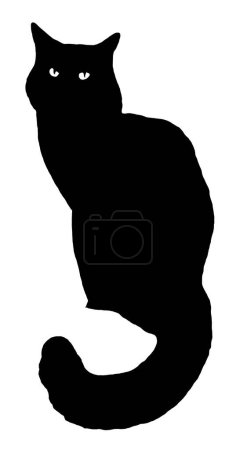 Einfache digital bemalte Black Cat Silhouette isoliert auf weißem Hintergrund, um die Verwendung als Clipart zu erleichtern. Keine künstliche Intelligenz.