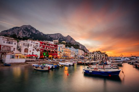 Capri, Italy at Marina Grande at twilight.