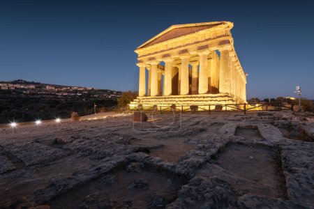 Temple of Concordia in Agrigento, Sicily, Italy at night.