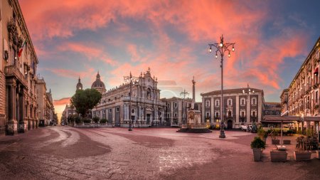 Catania, Sicily, Italy from Piazza Del Duomo at dawn.
