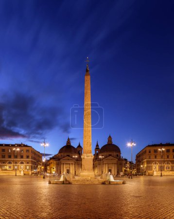 Photo for Piazza del Popolo in Rome, Italy with the obelsik at night. - Royalty Free Image
