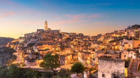 Matera, Italy ancient hilltop town in the Basilicata region at dawn.