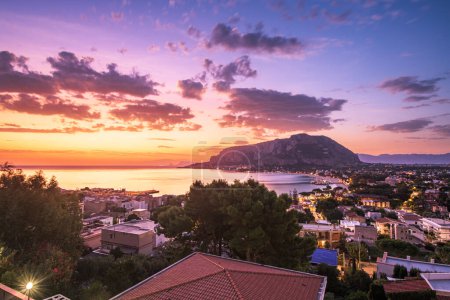 Photo for Palermo, Sicily, Italy in the Mondello borough from above at dusk. - Royalty Free Image