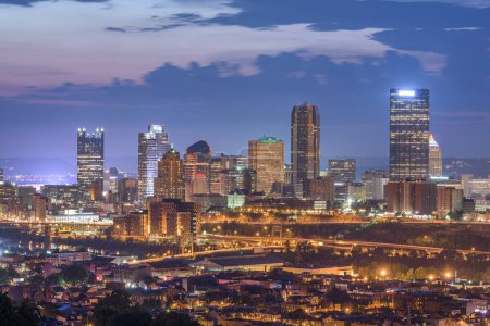 Photo for Pittsburgh, Pennsylvania, USA skyline from the South Side at dusk. - Royalty Free Image