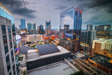 Photo for Nashville, Tennessee, USA downtown cityscape and rooftop views at dusk. - Royalty Free Image