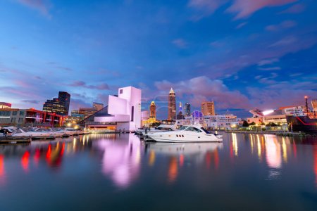 Photo for Cleveland, Ohio, USA downtown city skyline and harbor at twilight. - Royalty Free Image