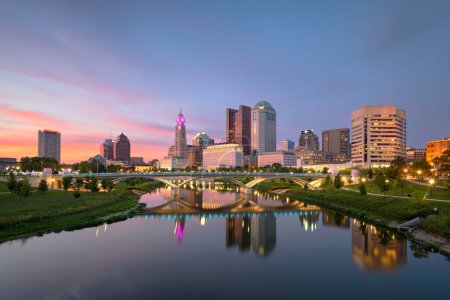 Photo for Columbus, Ohio, USA skyline on the river at dusk. - Royalty Free Image