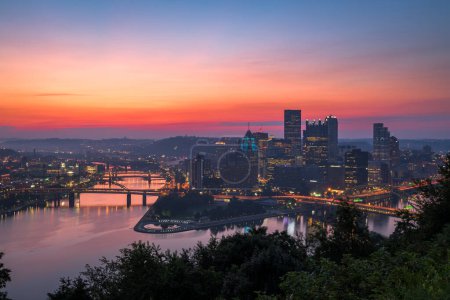 Photo for Pittsburgh, Pennsylvania, USA city skyline on the three rivers at dawn. - Royalty Free Image