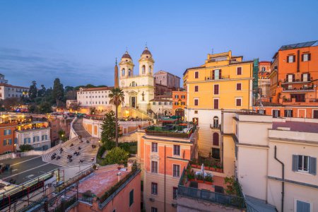 Photo for Rome, Italy overlooking the Spanish Steps at night. - Royalty Free Image
