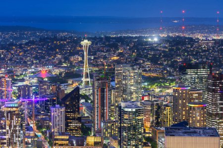 Photo for Seattle, Washington, USA downtown skyline at night. - Royalty Free Image