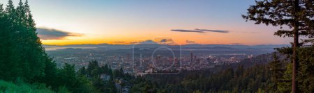 Photo for Portland, Oregon, USA skyline panorama at dawn with Mt. Hood in the distance at dawn. - Royalty Free Image