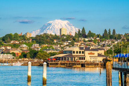 Photo for Tacoma, Washington, USA with Mt. Rainier in the distance on Commencement Bay - Royalty Free Image