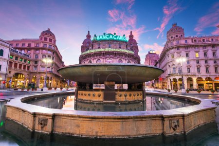 Photo for GENOA, ITALY - DECEMBER 30, 2021: Piazza De Ferrari at the fountain in the morning. - Royalty Free Image