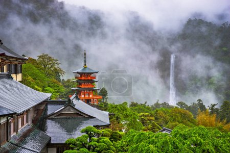 Nachi Taisha Shrine in Nachi, Wakayama, Japan surrounded by mist.