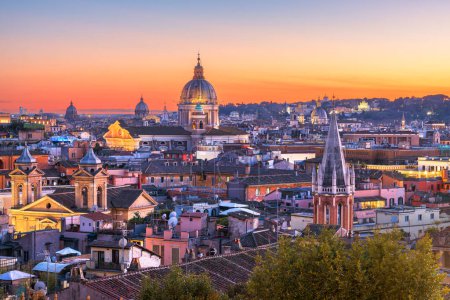 Photo for Italy, Rome cityscape with historic buildings and cathedrals at dusk. - Royalty Free Image
