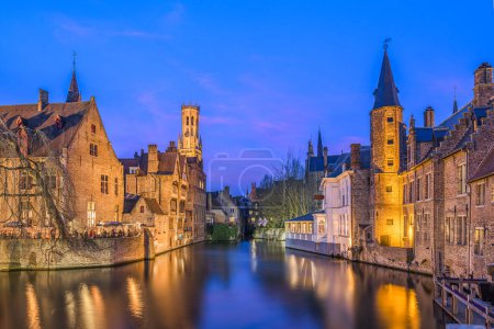 Photo for Bruges, Belgium night scene on the Rozenhoedkaai River. - Royalty Free Image