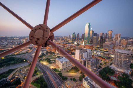 Photo for Dallas, Texas, USA downtown skyline at dusk viewed from above. - Royalty Free Image