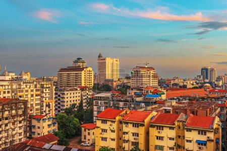 Photo for Yangon, Myanmar downtown skyline at dusk. - Royalty Free Image