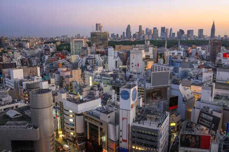 Téléchargez les photos : Tokyo, Japon paysage urbain sur le quartier de Shibuya au crépuscule
. - en image libre de droit