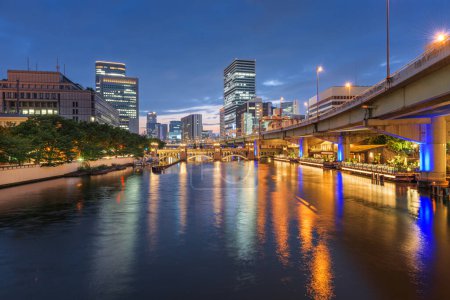 Photo for Osaka, Japan skyline in the Nakanoshima district in the evening. - Royalty Free Image