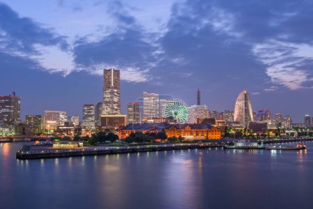 Photo for Yokohama, Japan city skyline from the bay at twilight. - Royalty Free Image