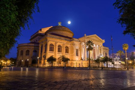 Photo for Palermo, Italy at Piazza Verdi at night. - Royalty Free Image