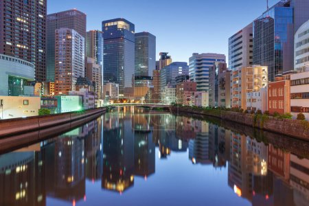 Photo for Osaka, Japan on the Tosabori Canal at blue hour. - Royalty Free Image