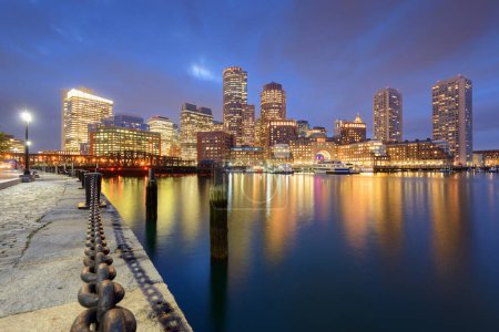 Photo for Boston, Massachusetts, USA harbor and cityscape at dusk. - Royalty Free Image